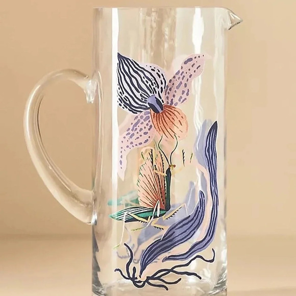 Anthropologie Sarah Gordon Floral Glass Pitcher - Picture 4 of 4